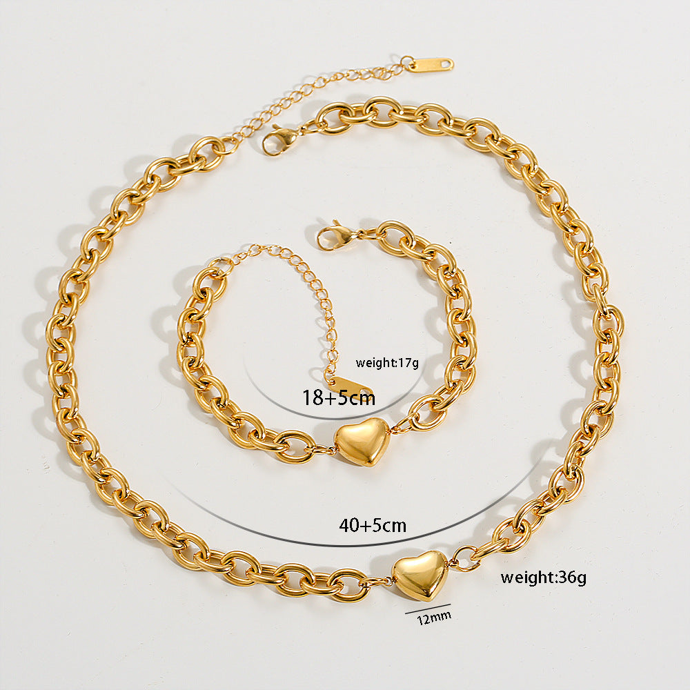 Minimalist Heart-Shaped Titanium Steel Bracelet with Plated O-Link Chain for Women