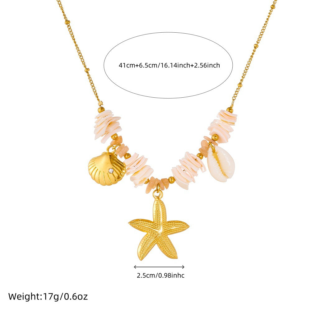 Chic Stainless Steel Starfish Shell Pendant Necklace for Women