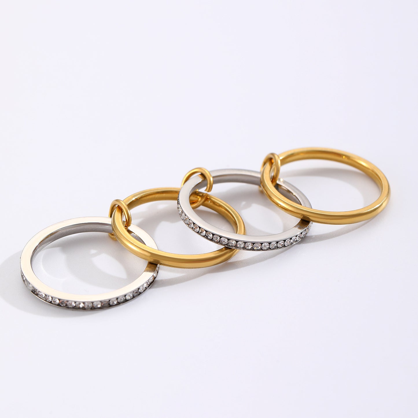 Two-Tone Geometric Stainless Steel Ring with Cubic Zirconia Plating for Women
