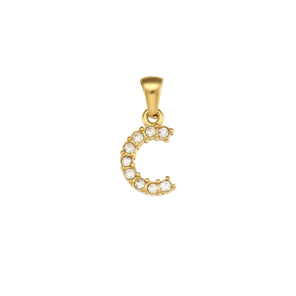 Minimalist Letter Pendant Necklace Stainless Steel with 18K Gold Plating Micro-Pave Zirconia and Pearl Accents