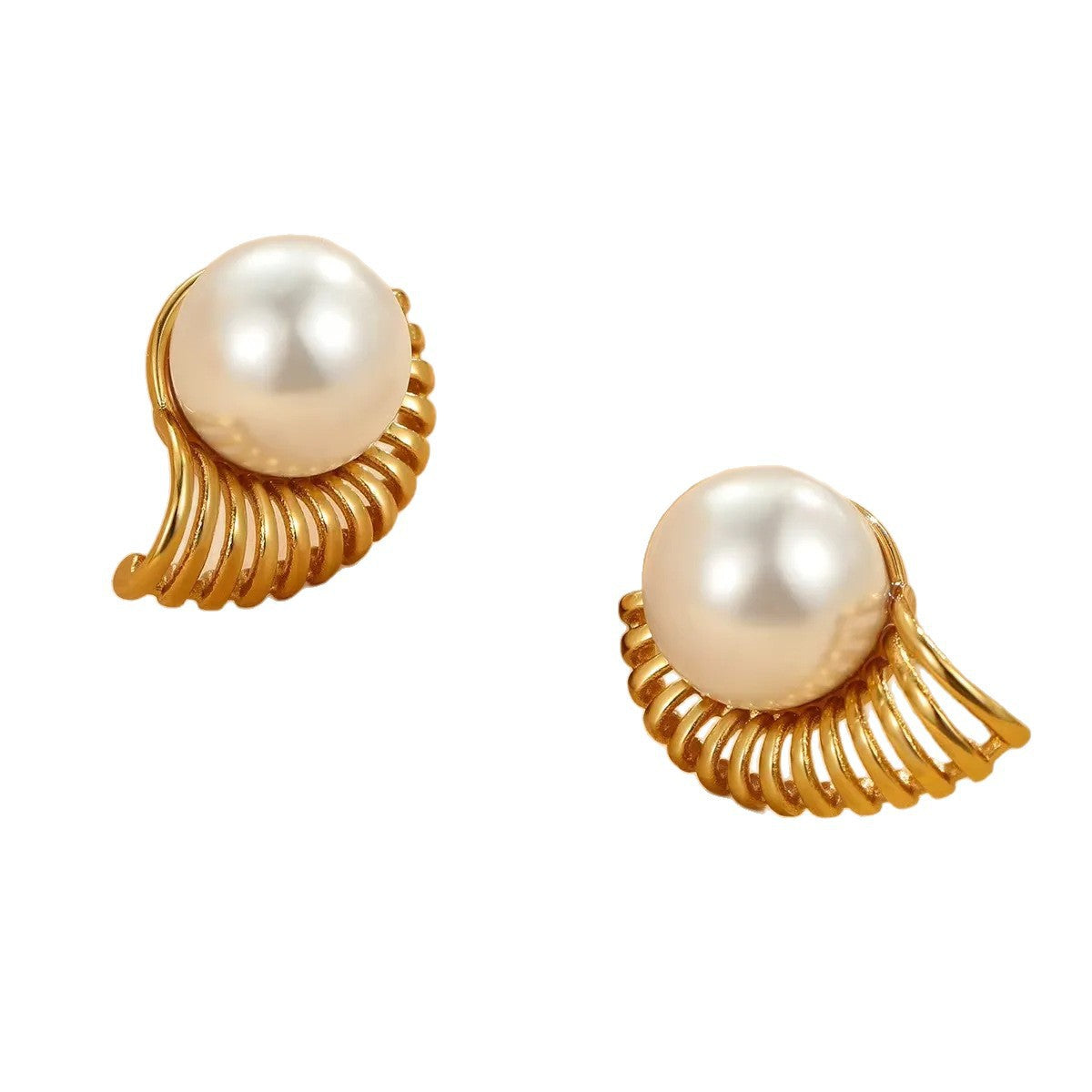 Vintage Minimalist Geometric Stainless Steel Plated Pearl Earrings