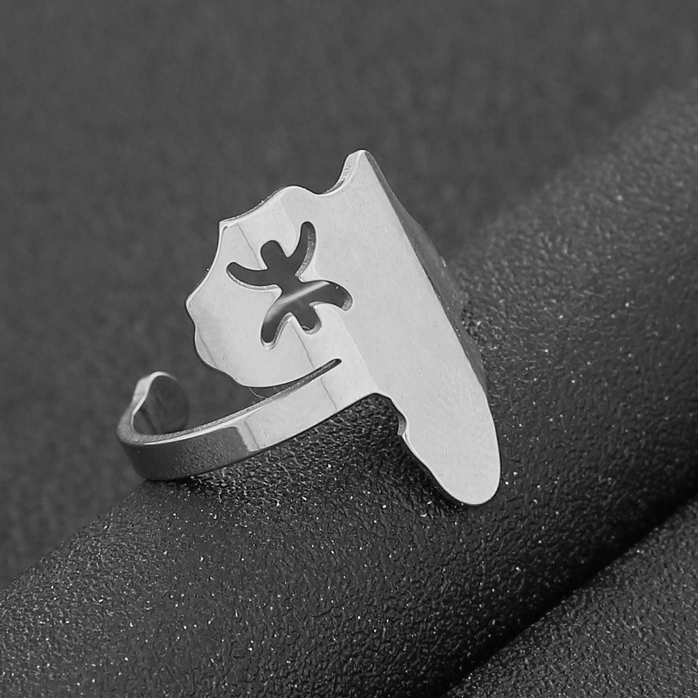 Anello aperto da donna originale con mappa geometrica africana in stile tribale berbero in acciaio inossidabile