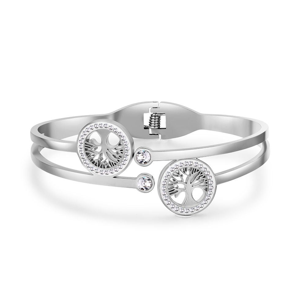 Adjustable Tree of Life Geometric Plated Titanium Steel Bracelet for Women with Leaf Pattern