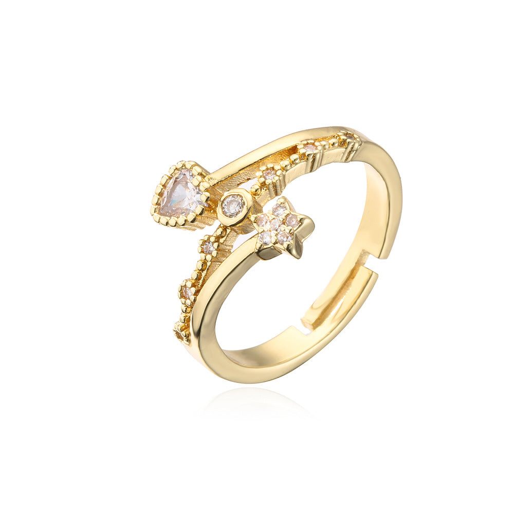 Geometric Gold Plated Brass Micro-Pave Cubic Zirconia Open Ring for Women