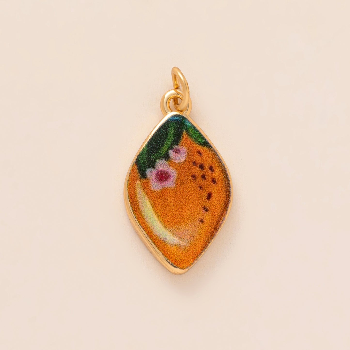 Sweet Floral Brass Plated Persimmon and Note Shoe Charm with Yellow Tulle Bow