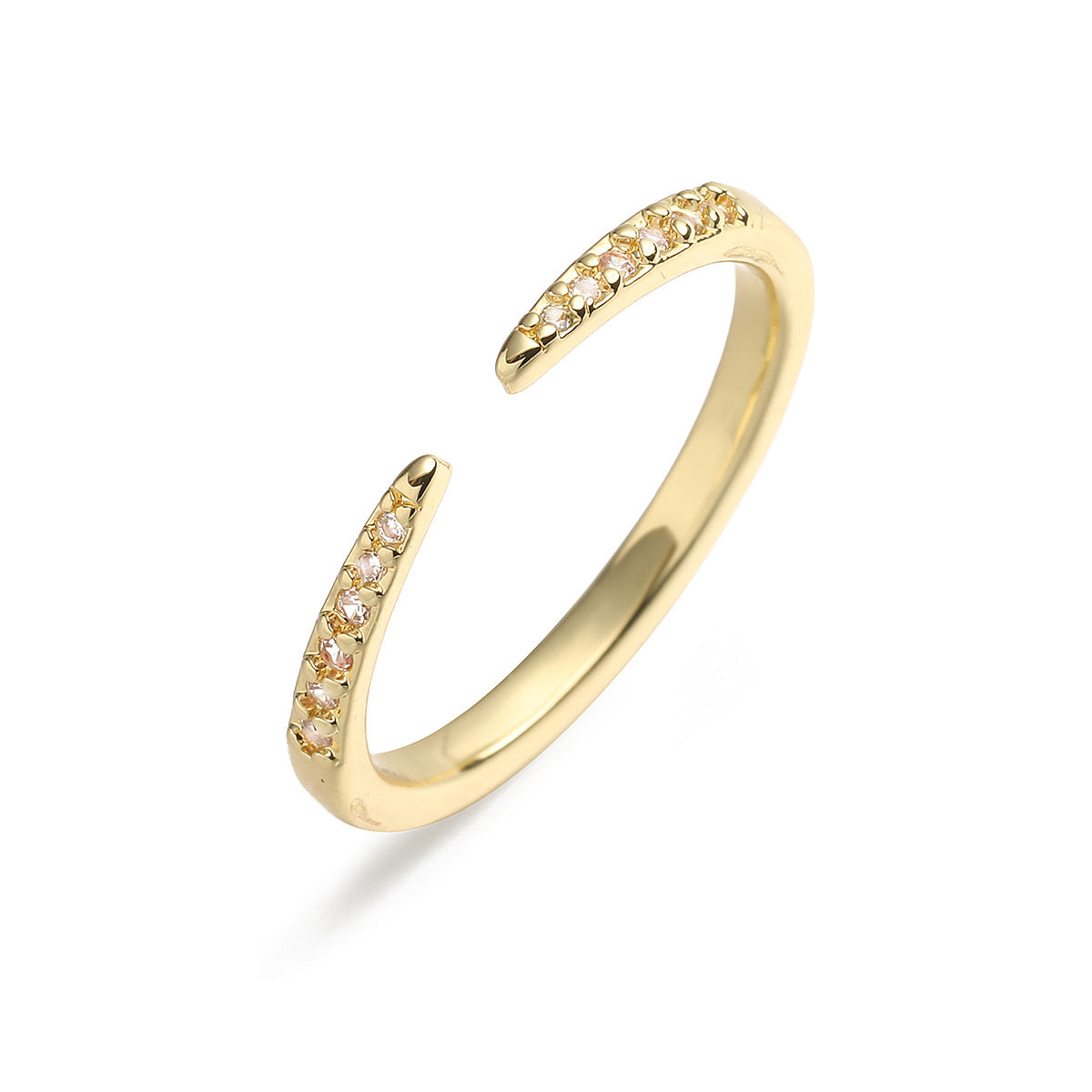 Anello Aperto Geometrico Minimalista da Donna in Rame Placcato Oro 18K con Intarsio di Zirconi