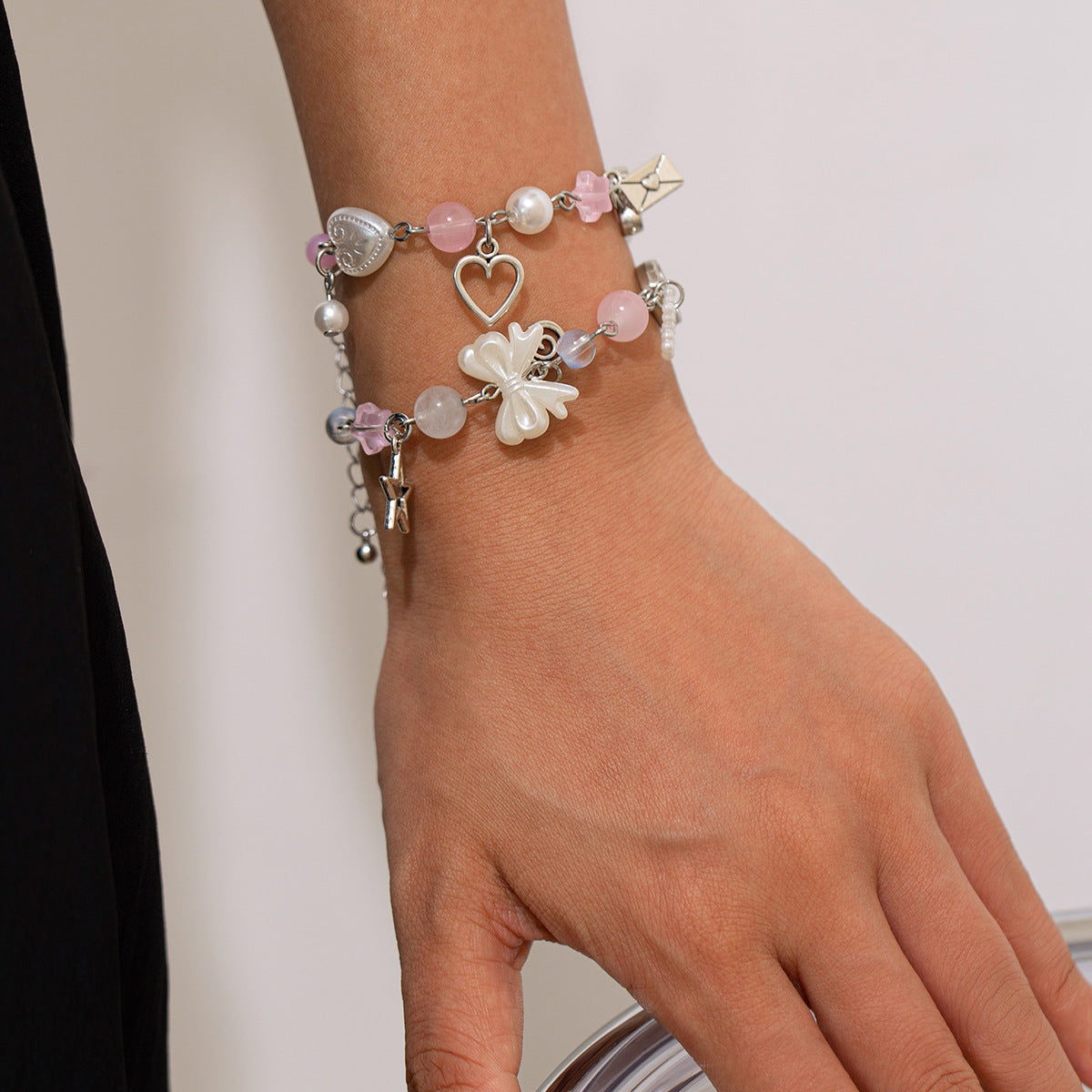 Sweet Butterfly Alloy Bracelet Set with Faux Pearl Plated Jewelry for Women