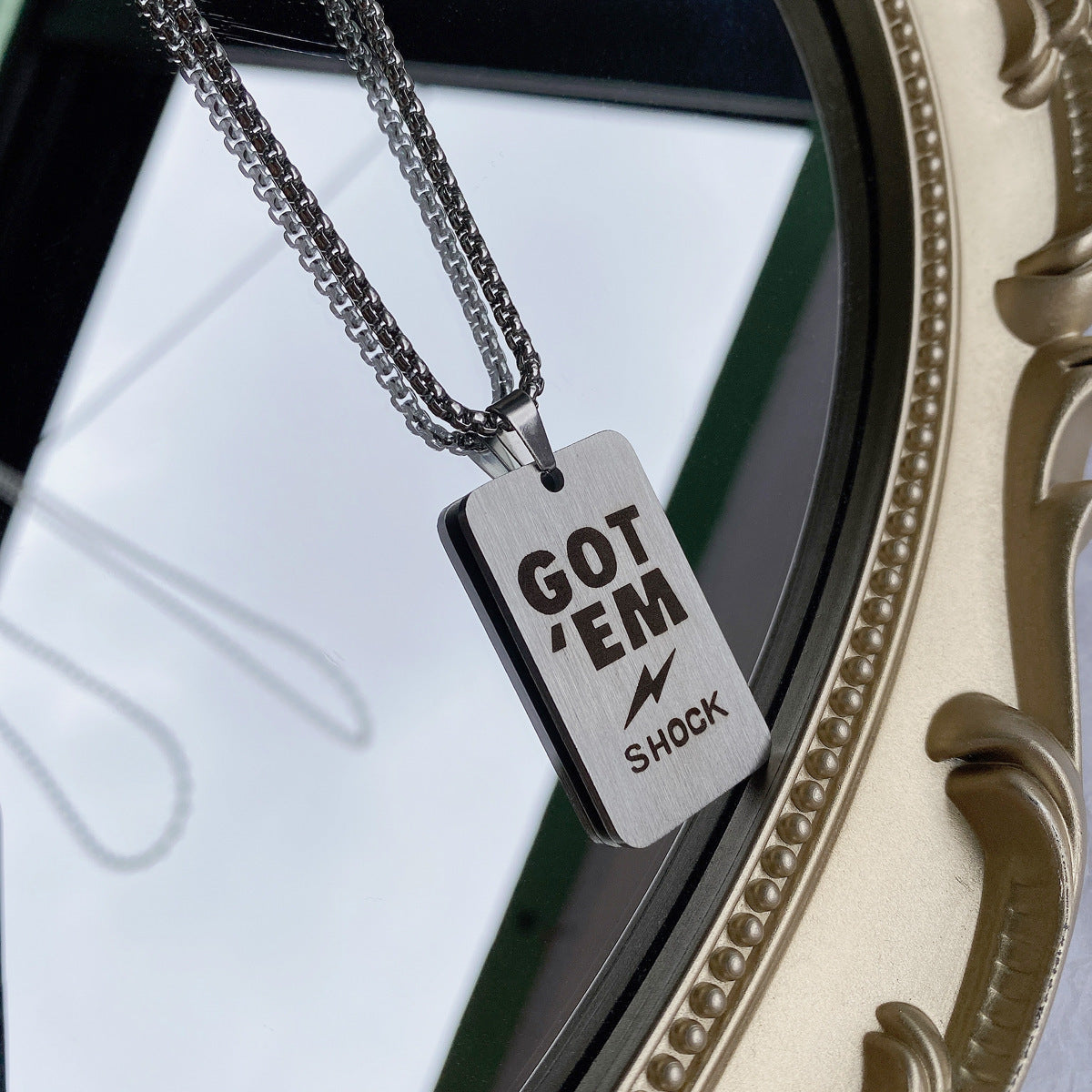 Streetwear Geometric Square Titanium Steel Pendant Stainless Steel Ball Chain Necklace for Unisex