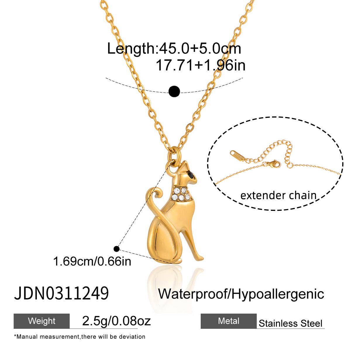 Collar colgante de gato geométrico minimalista de acero inoxidable 316L con baño de oro PVD para mujer