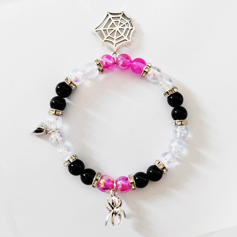 Unisex Halloween Spider Heart Magnetic Beaded Bracelet Alloy