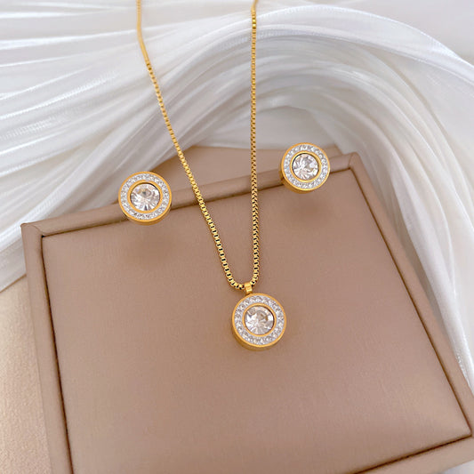 Cadena de cuello de acero de titanio geométrico minimalista con colgante floral con incrustaciones de diamantes de imitación