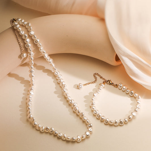 Collar Minimalista de Perlas Barrocas para Mujer con Cadena de Acero Inoxidable, Colgante Geométrico Irregular, Diseño Elegante a la Clavícula