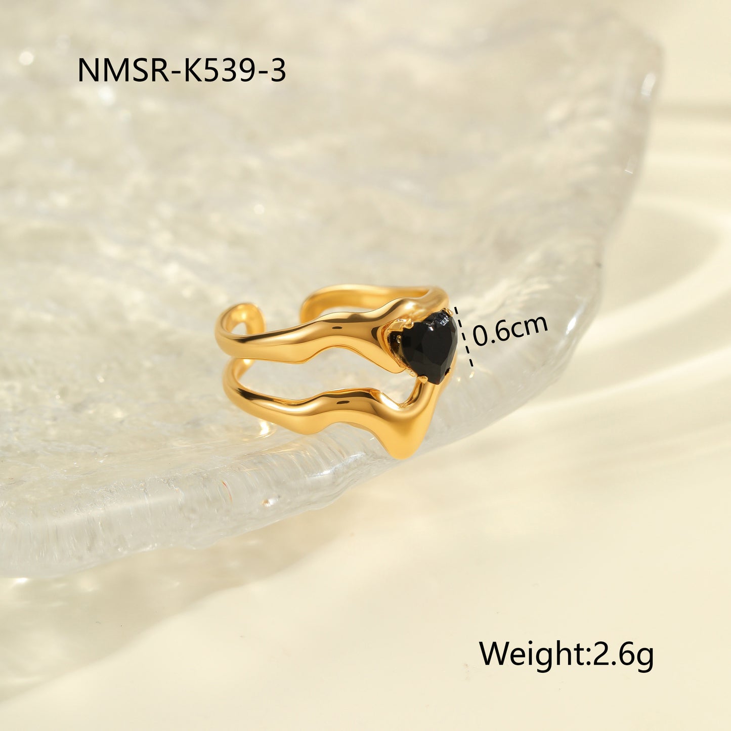 Anillo de acero titanio geométrico minimalista con incrustaciones de diamantes de imitación, banda abierta ajustable para mujer