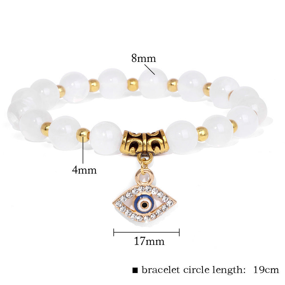 Minimalist Geometric Evil Eye Rhinestone Beaded Bracelet Unisex Yoga Energy Jewelry