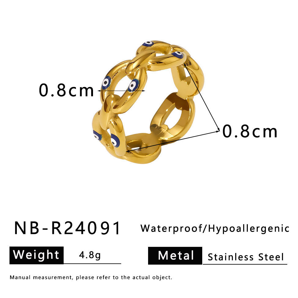 Anello Unisex Placcato in Acciaio Inossidabile con Motivo a Catena, Stile Industriale Retrò e Geometria Chic