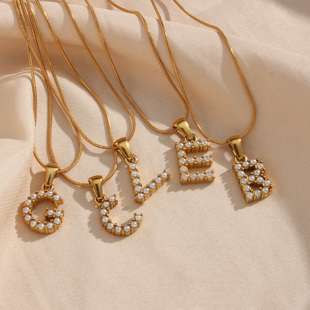 Fashionable Letter Pendant Necklace for Women Stainless Steel with 18K Gold Plating on Thin Snake Chain