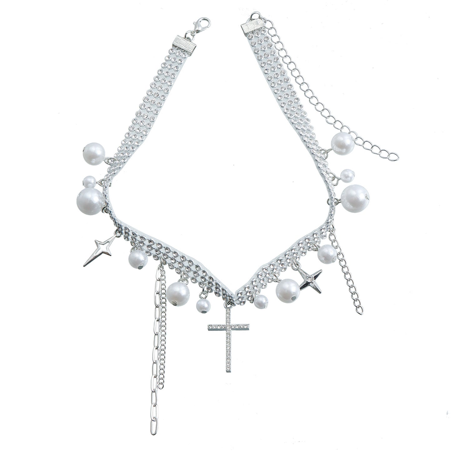 Minimalist Geometric Cross Pendant Necklace with Rhinestone Accents and Plated Metal Chain for Women