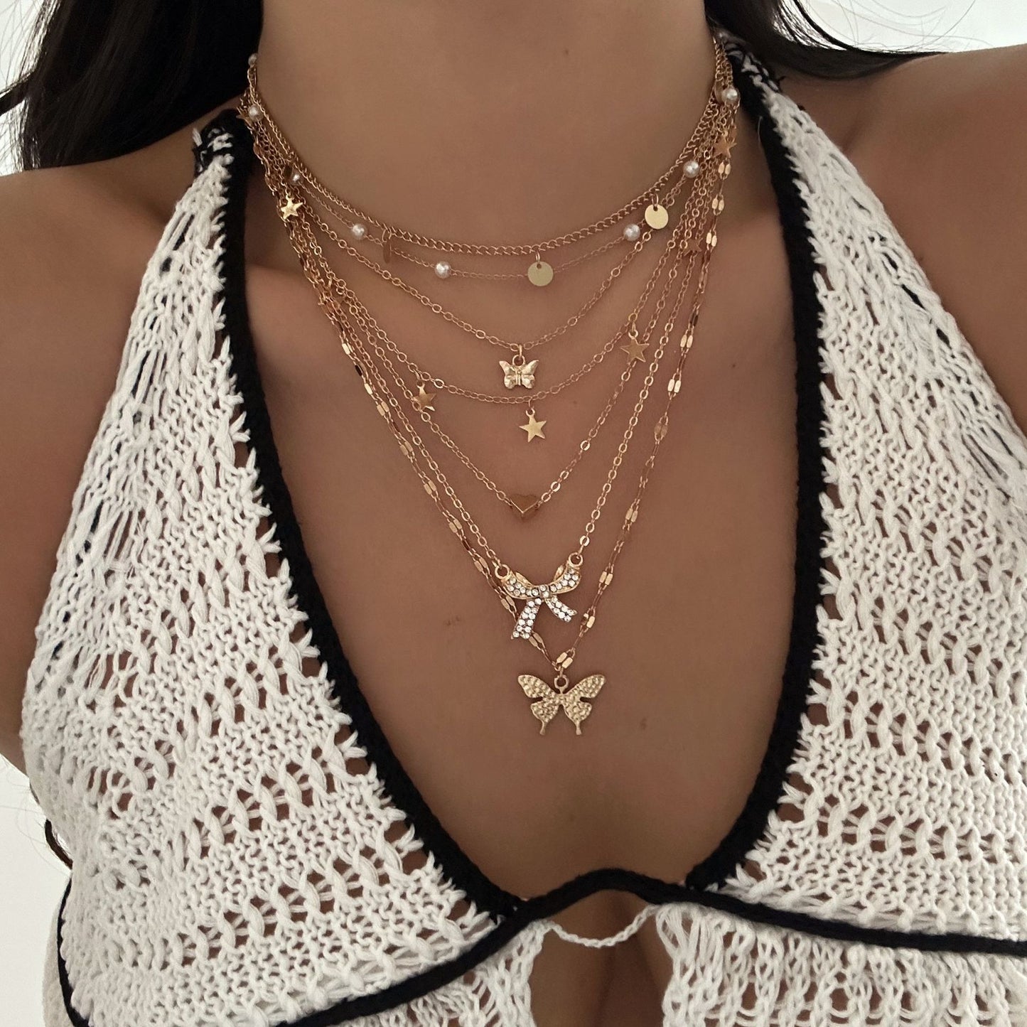 Casual Geometric Alloy Shell Starfish Pearl Pendant Necklace for Women