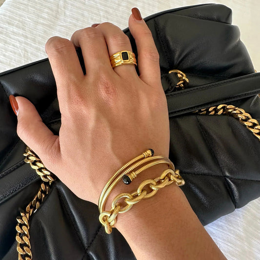 Anello geometrico di lusso placcato oro 18 carati bracciale in acciaio inossidabile da donna gioielli di moda per il pendolarismo