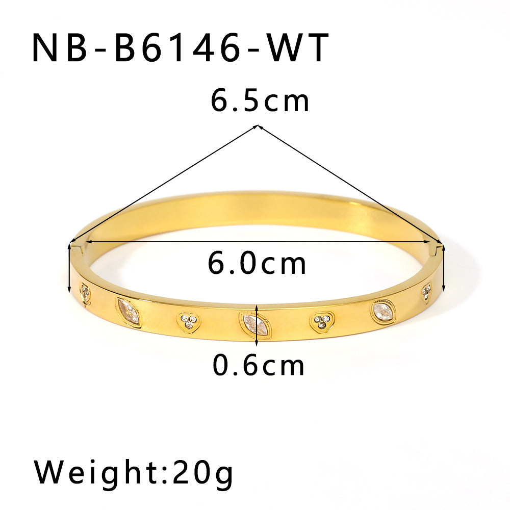 Set di bracciali in acciaio inossidabile a forma di cuore, fiocco di neve e foglia geometrica stile Ins con intarsio di strass da donna