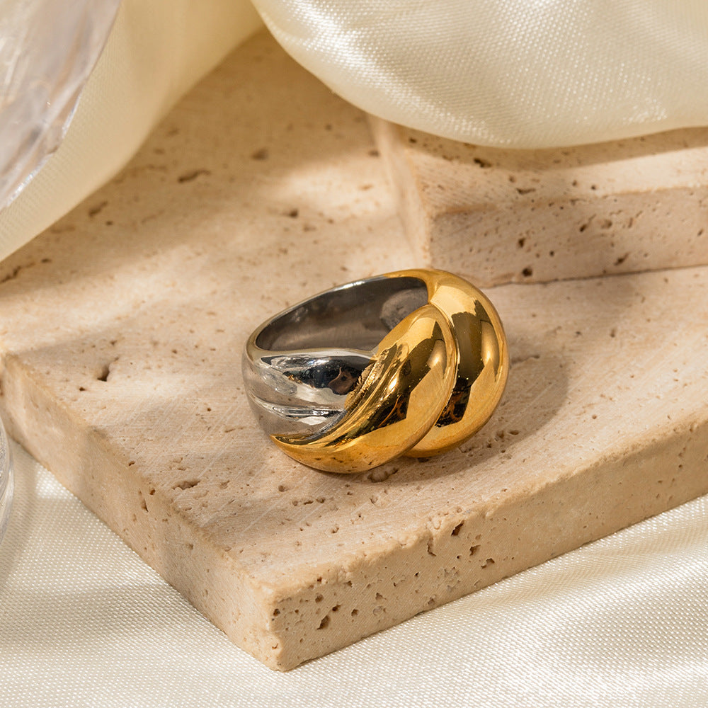 Anello geometrico in acciaio inossidabile con placcatura in oro 18 carati da donna, fascia impilabile ipoallergenica alla moda
