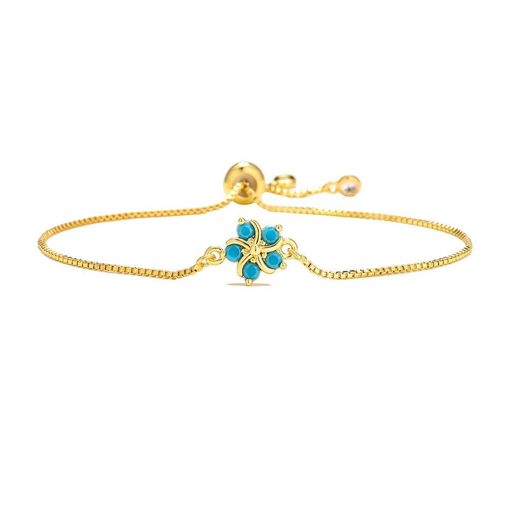 Elegante Bracciale Floreale in Stile Francese con Cordino Regolabile per Donne, Realizzato in Rame, Design Geometrico Minimalista