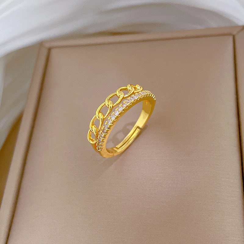 Minimalist Crown-Shaped Brass Ring with Gold Plating for Women