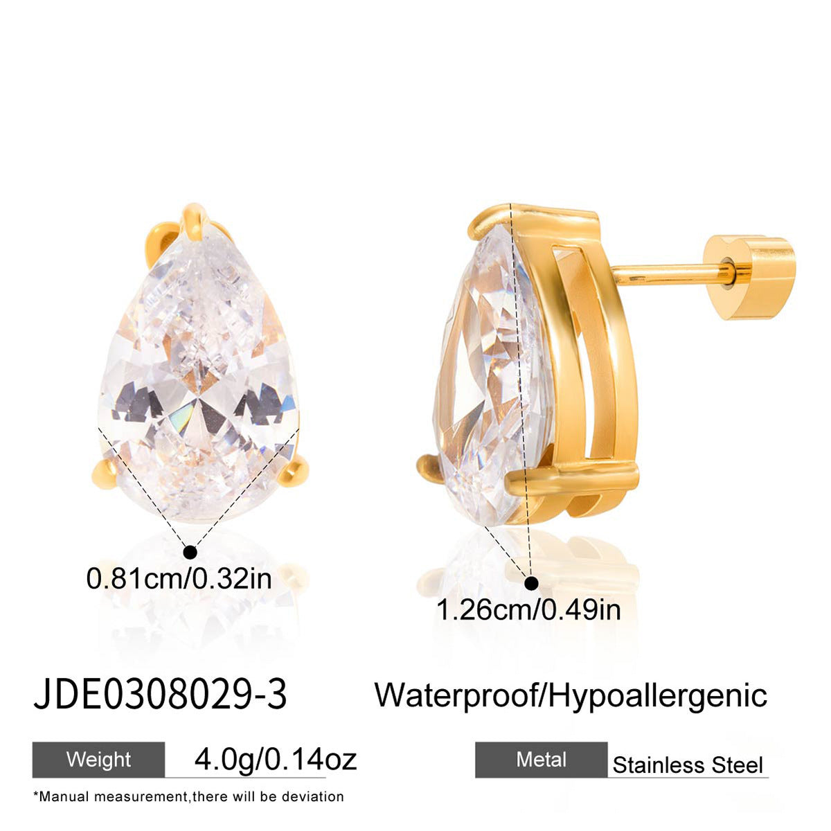 Minimalist Elegant Geometric Heart Stainless Steel PVD Cubic Zirconia Stud Earrings for Women