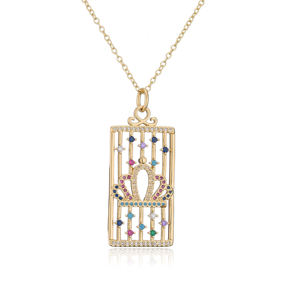 Minimalist Geometric Hollow Eye Crown Snake Necklace for Women in Copper with 18K Gold Plating and Zircon Inlay