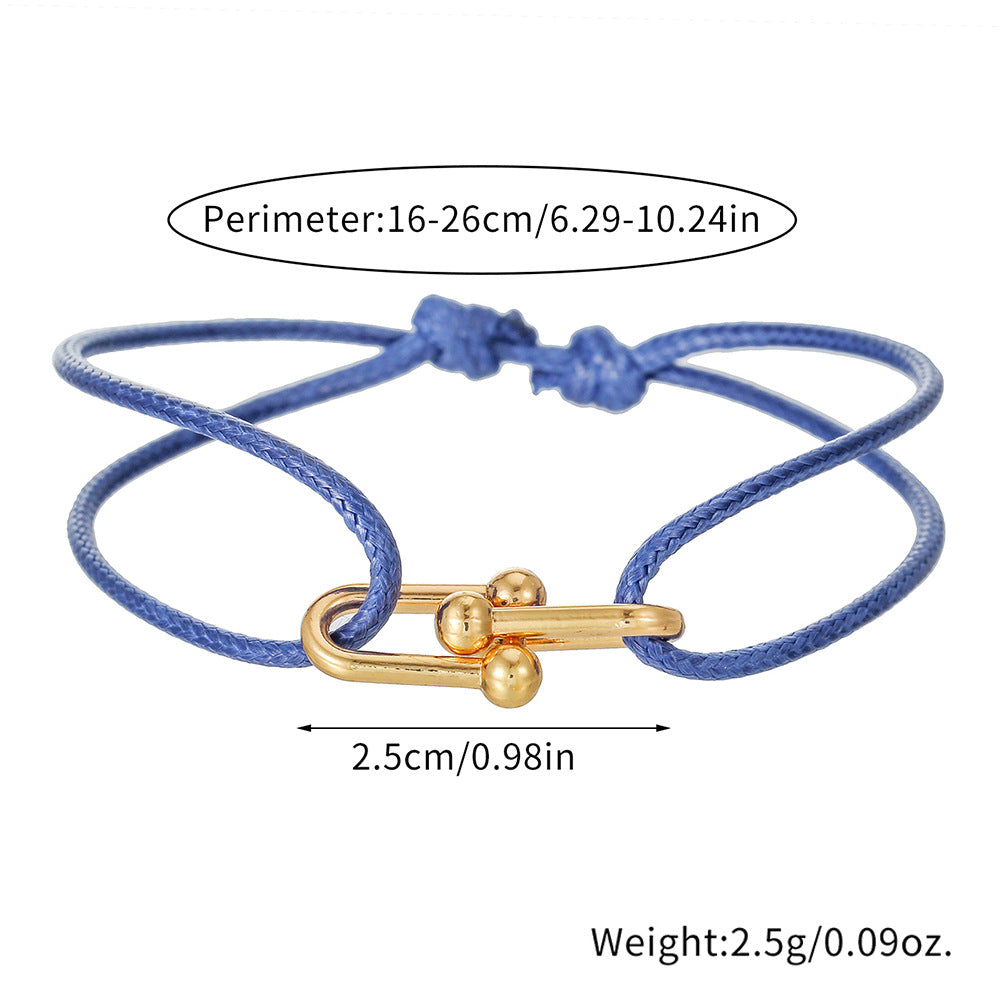 Sweet Handmade Braided Leather Bracelet with Alloy Horseshoe Clasp for Unisex