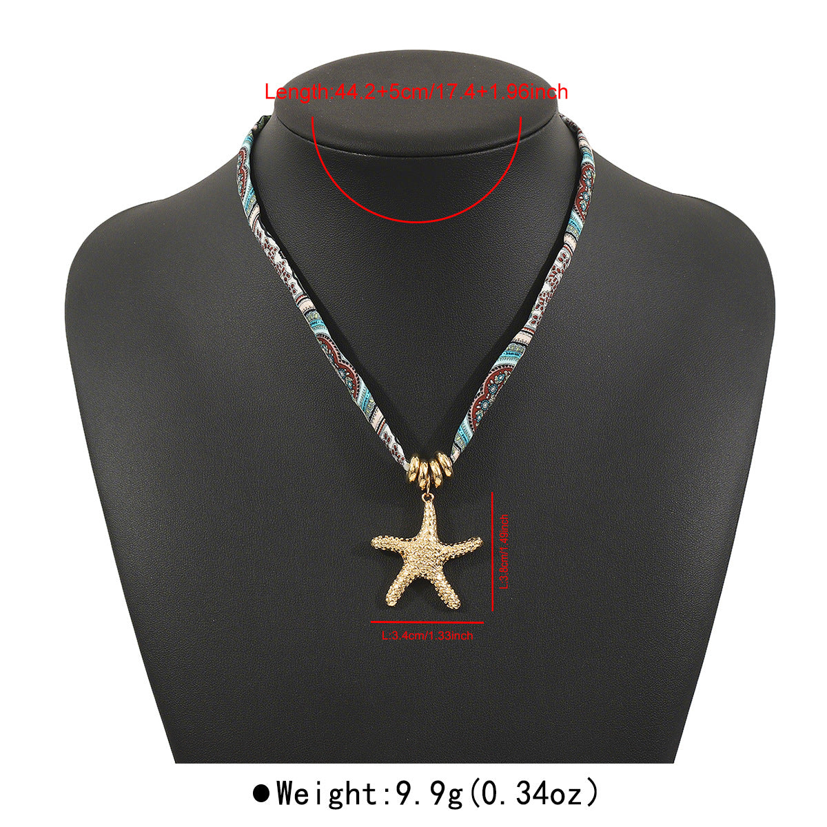 Sweet and Edgy Ocean-Themed Alloy Pendant Necklace with Turtle Seashell Starfish Motifs and Fabric Accents for Women
