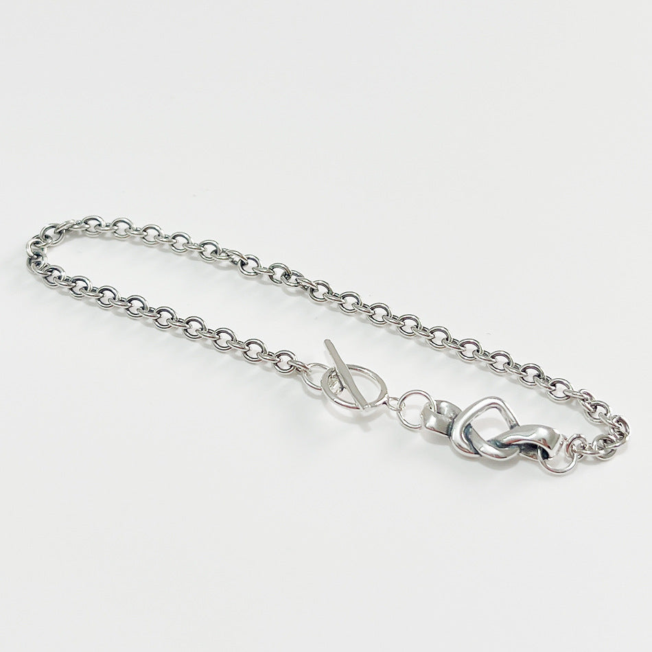 Minimalist 925 Sterling Silver Geometric Heart Knot Bracelet for Women