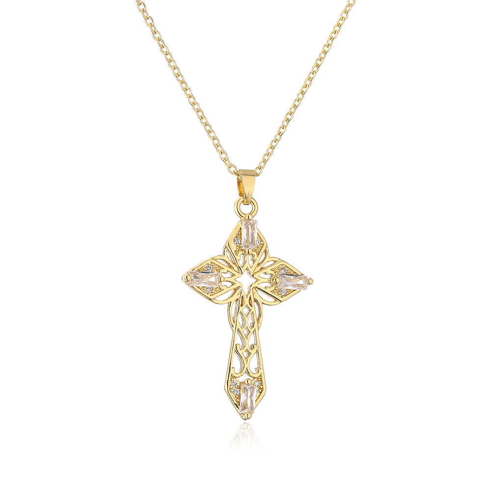 Geometric Pendant Necklace for Women in Copper with 18K Gold Plating and Zircon Inlay, Fashionable Minimalist Style