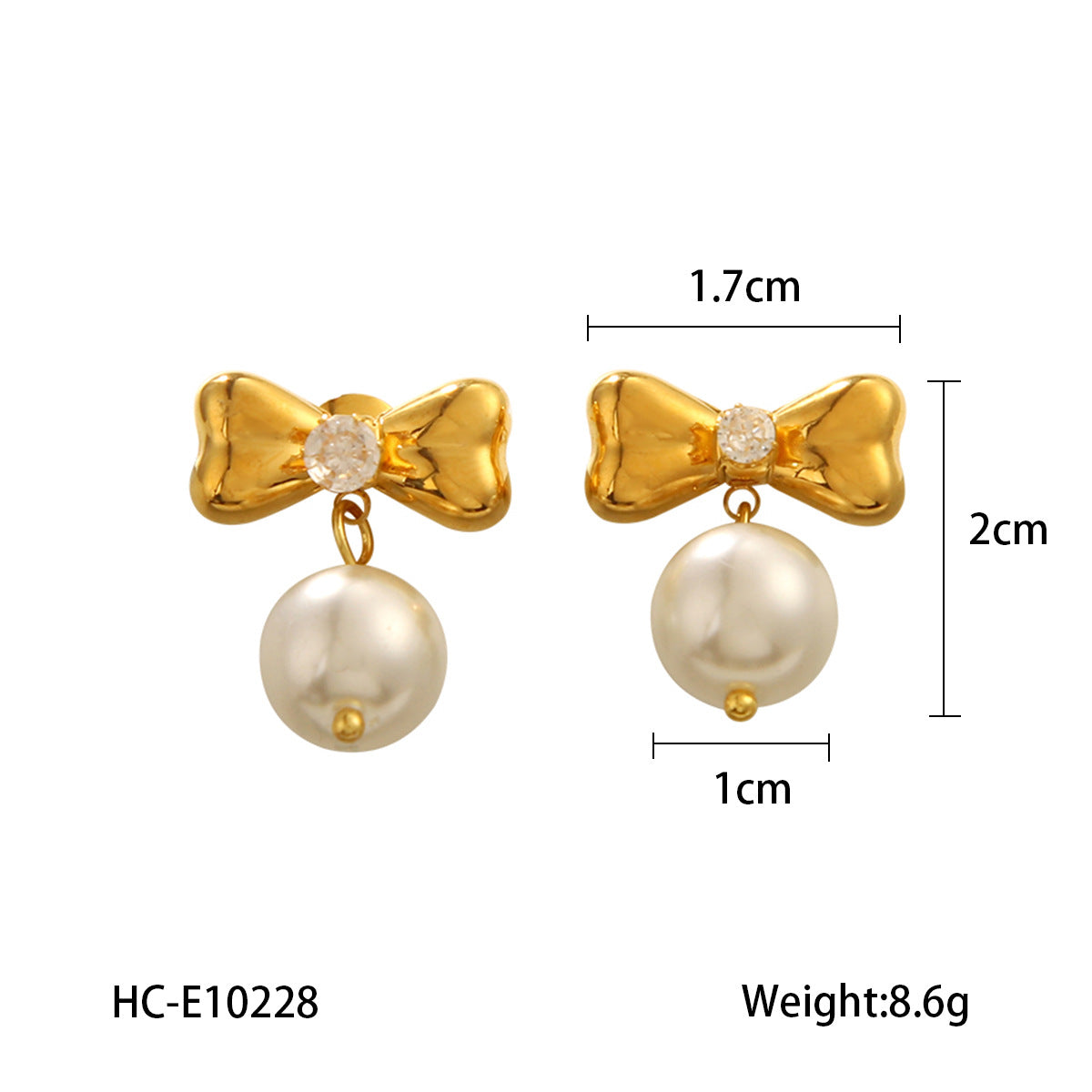 Pendientes minimalistas de acero inoxidable con forma de corazón y lazo, con acentos de perlas y chapados en oro de 18 quilates para mujer