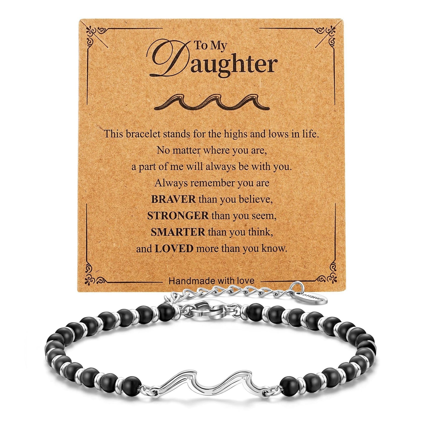 Matte Stainless Steel Turquoise Wave Ball Chain Bracelet for Women