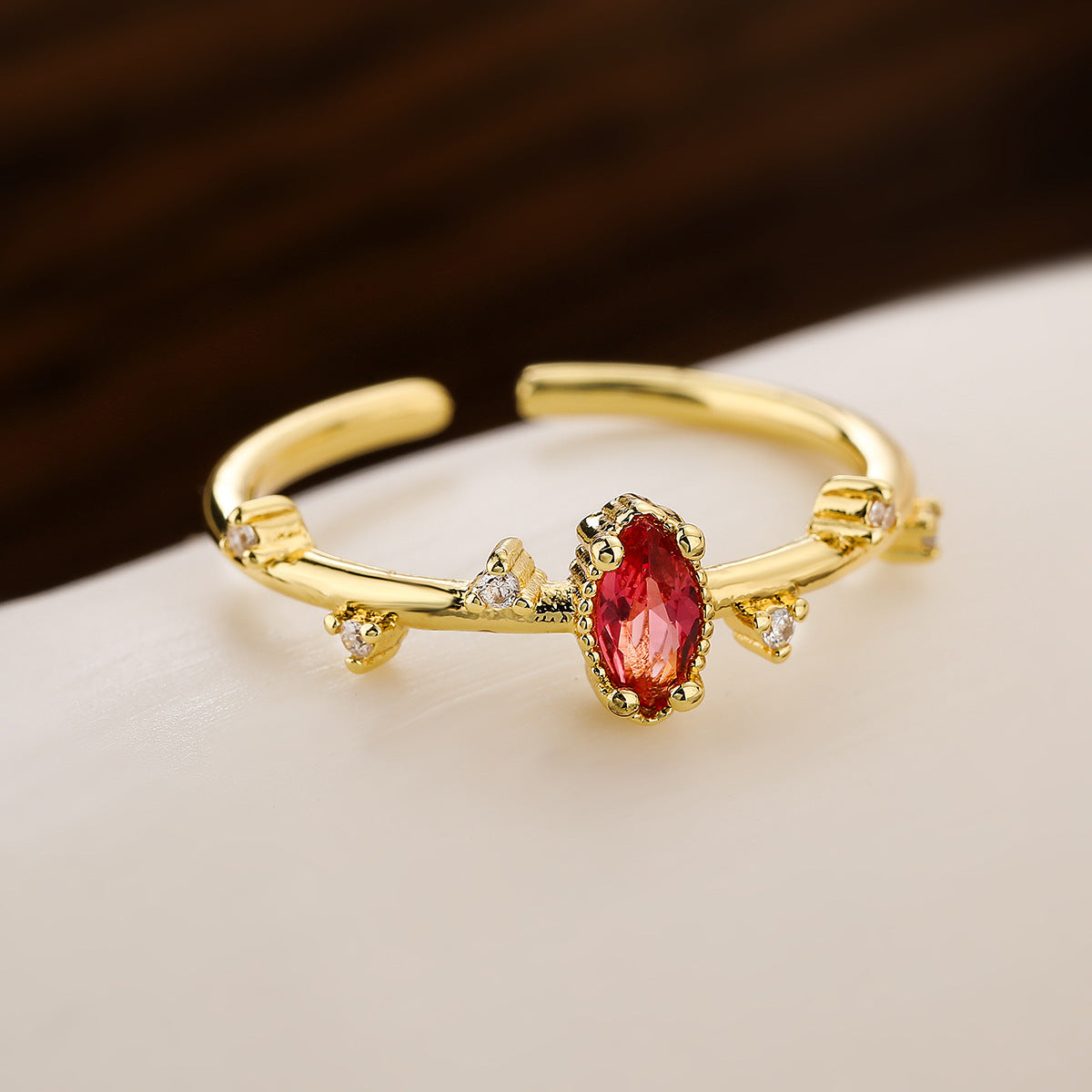 Minimalist Geometric Open-Ended Ring for Women in Copper with 18K Gold Plating and Zircon Inlay