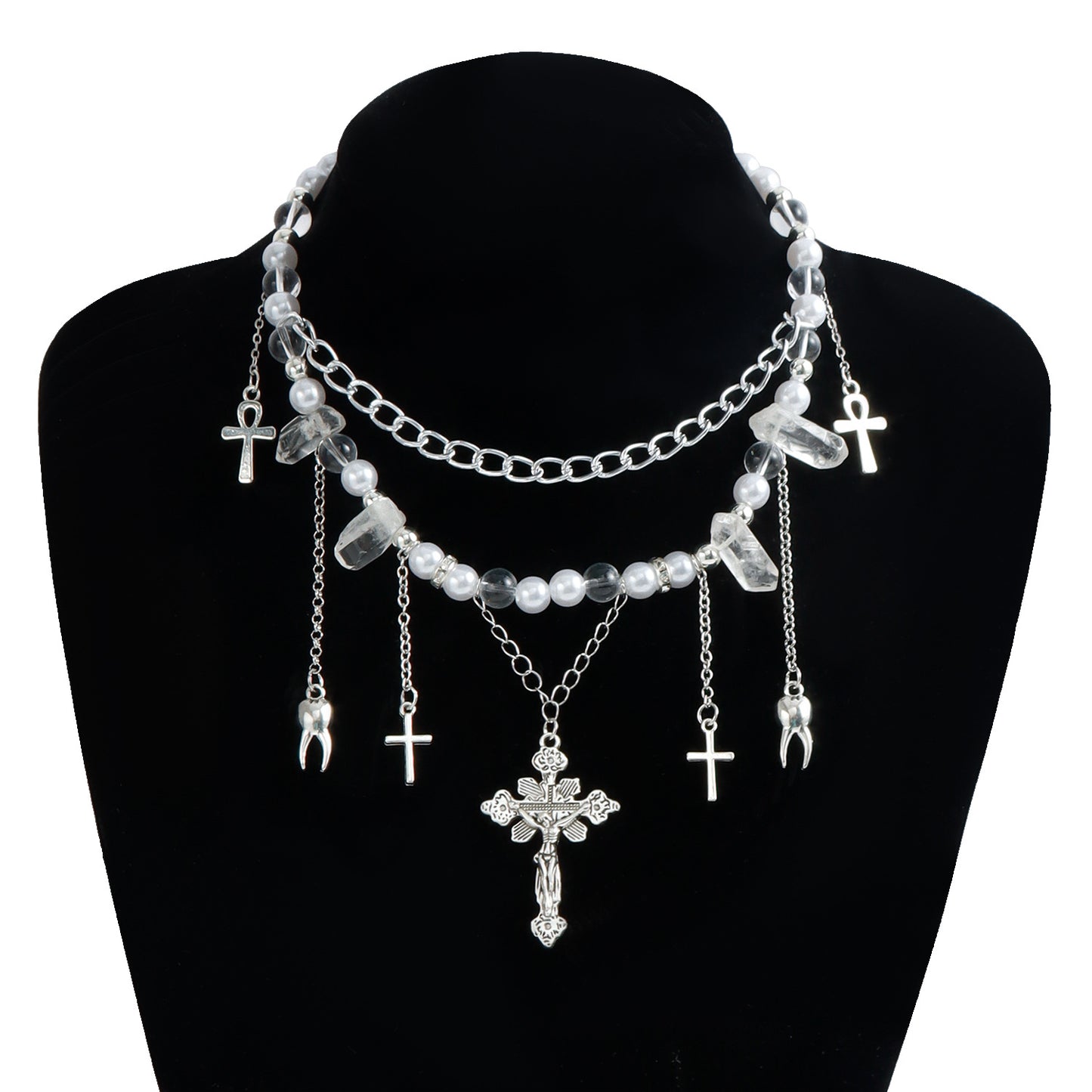 Minimalist Cross Pendant Necklace with Alloy Charm and Imitation Pearl Accents on Delicate Clavicle Chain