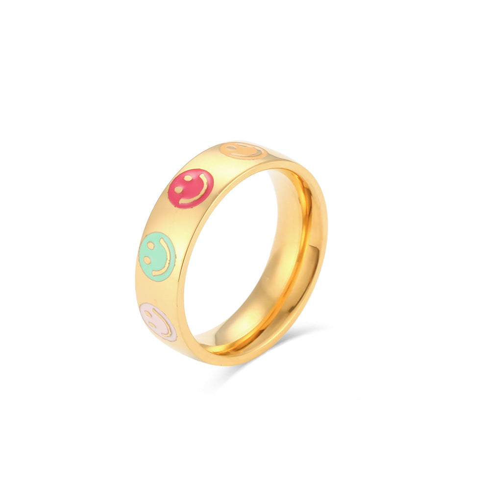 Fashionable Minimalist Smiley Face Stainless Steel Plated 18K Gold Geometric Ring for Women