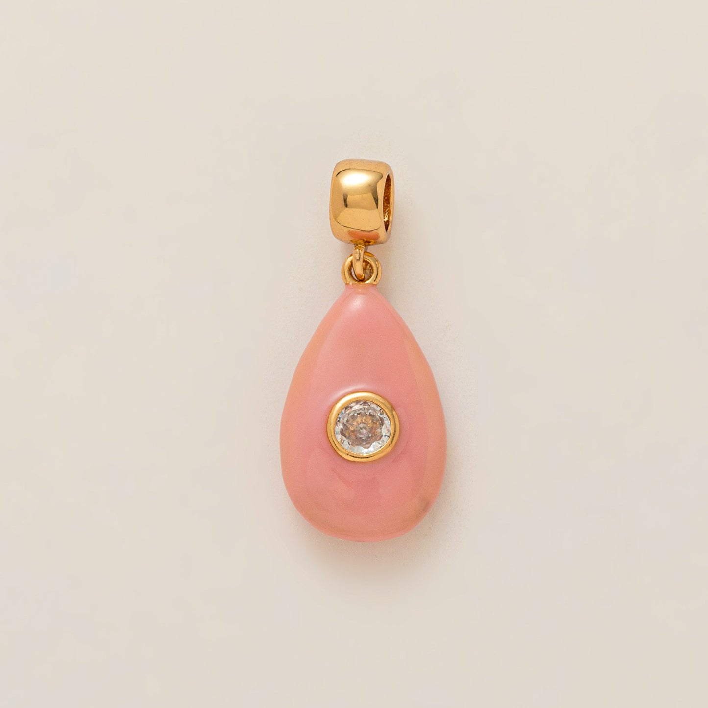 Vintage Stainless Steel Teardrop Pendant with Cubic Zirconia and Enamel Plating