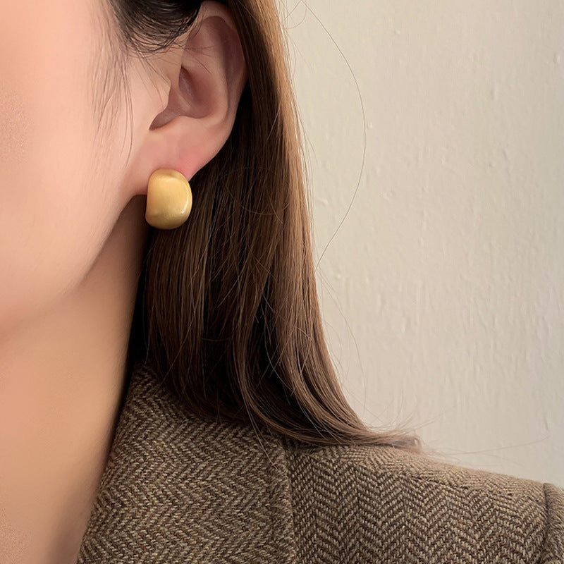Pendientes de botón geométricos texturizados minimalistas para mujer en cobre chapado con postes de plata 925, lujo, moda, uso diario