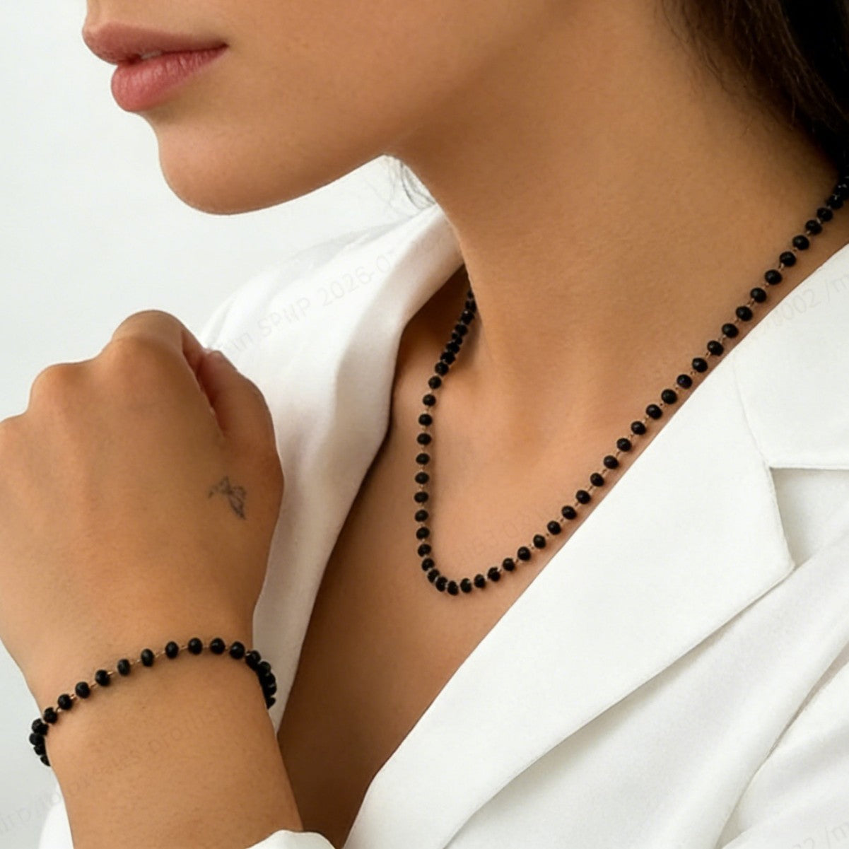 Set de pulsera y collar chapados en acero inoxidable con cuentas, redondo, geométrico, minimalista y bohemio para mujer
