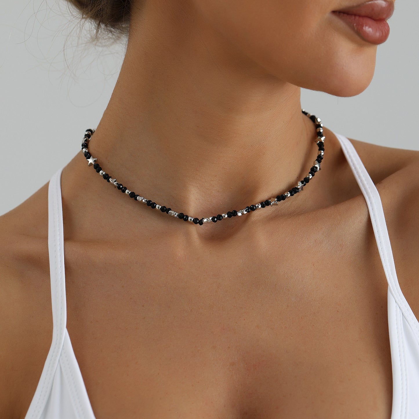 Sweet Streetwear Star Geometric Glass Beaded Plated Necklace