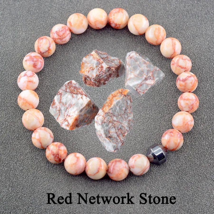 Geometric Agate Beaded Bracelet with Floral Pattern Unisex Natural Stone Jewelry