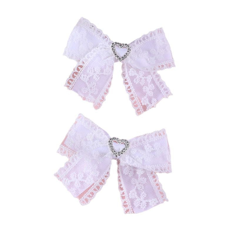 Horquilla de tela en forma de lazo estilo natural para niñas con detalles de volantes y malla, horquilla de pico de pato con temática de princesa