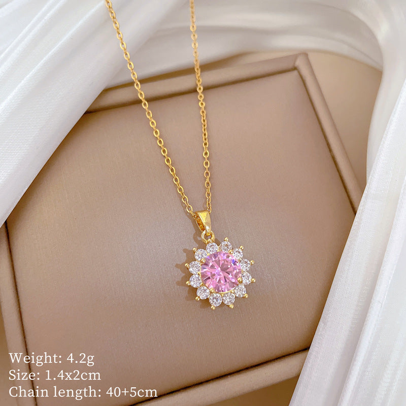 Collana minimalista rotonda in acciaio inossidabile con intarsio completo di strass per uomo e donna, delicata catena per clavicola