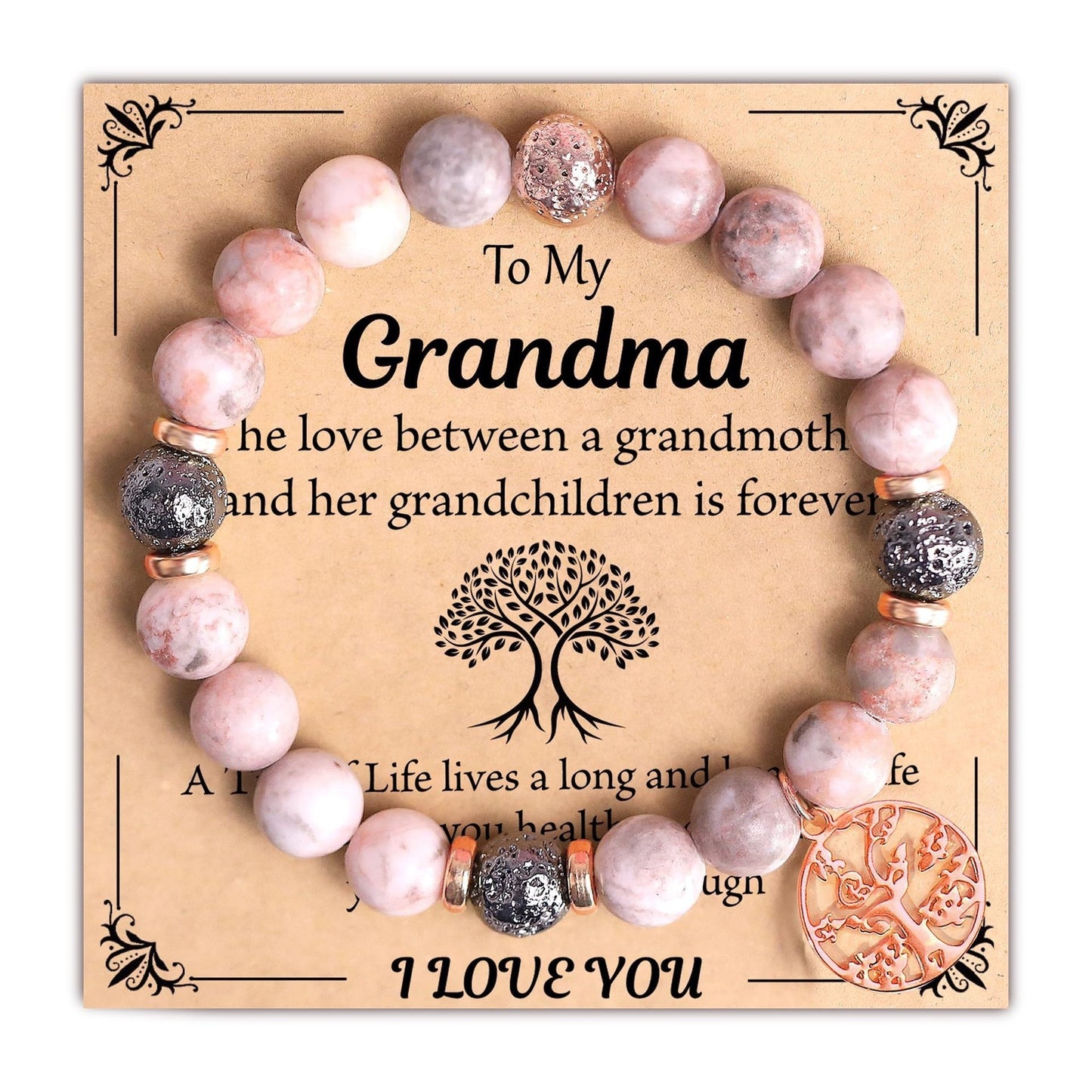 Fashion Casual Round Tree of Life Moonstone Beaded Bracelet Rose Gold Plated Unisex Jewelry