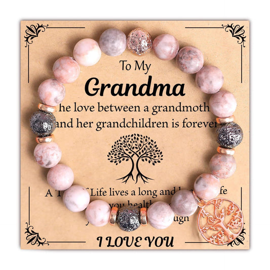 Fashion Casual Round Tree of Life Moonstone Beaded Bracelet Rose Gold Plated Unisex Jewelry