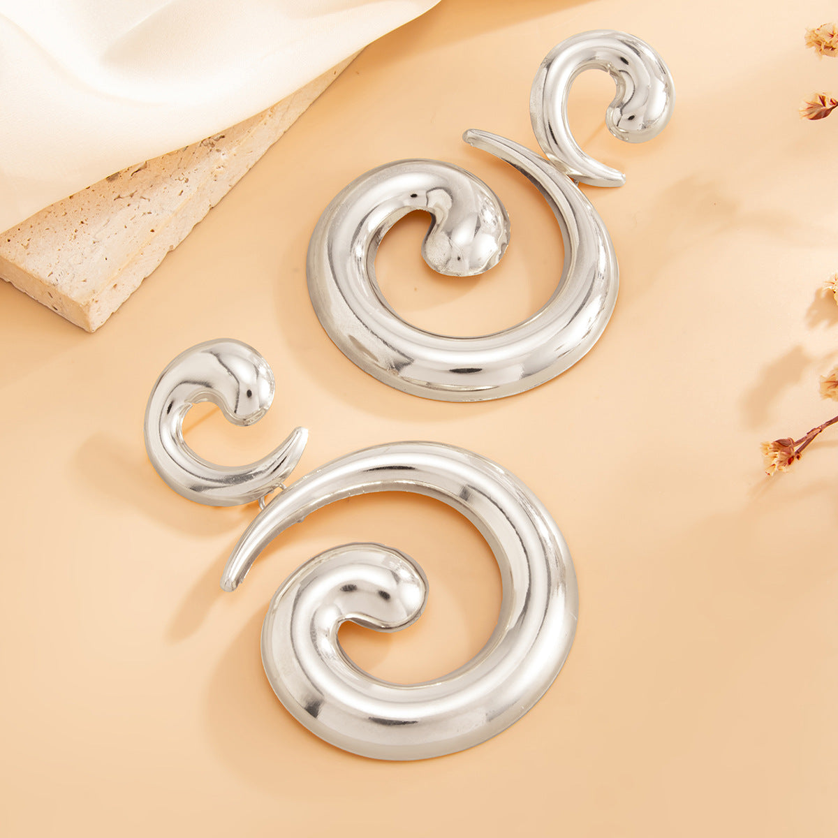 Exaggerated Geometric Spiral Plated Iron Earrings for Women