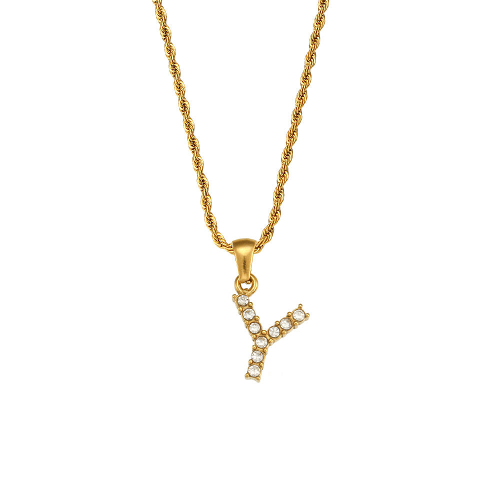 Collana da donna minimalista con pendente a lettera in stile Ins, catena in acciaio inossidabile e pendente in acciaio al titanio placcato