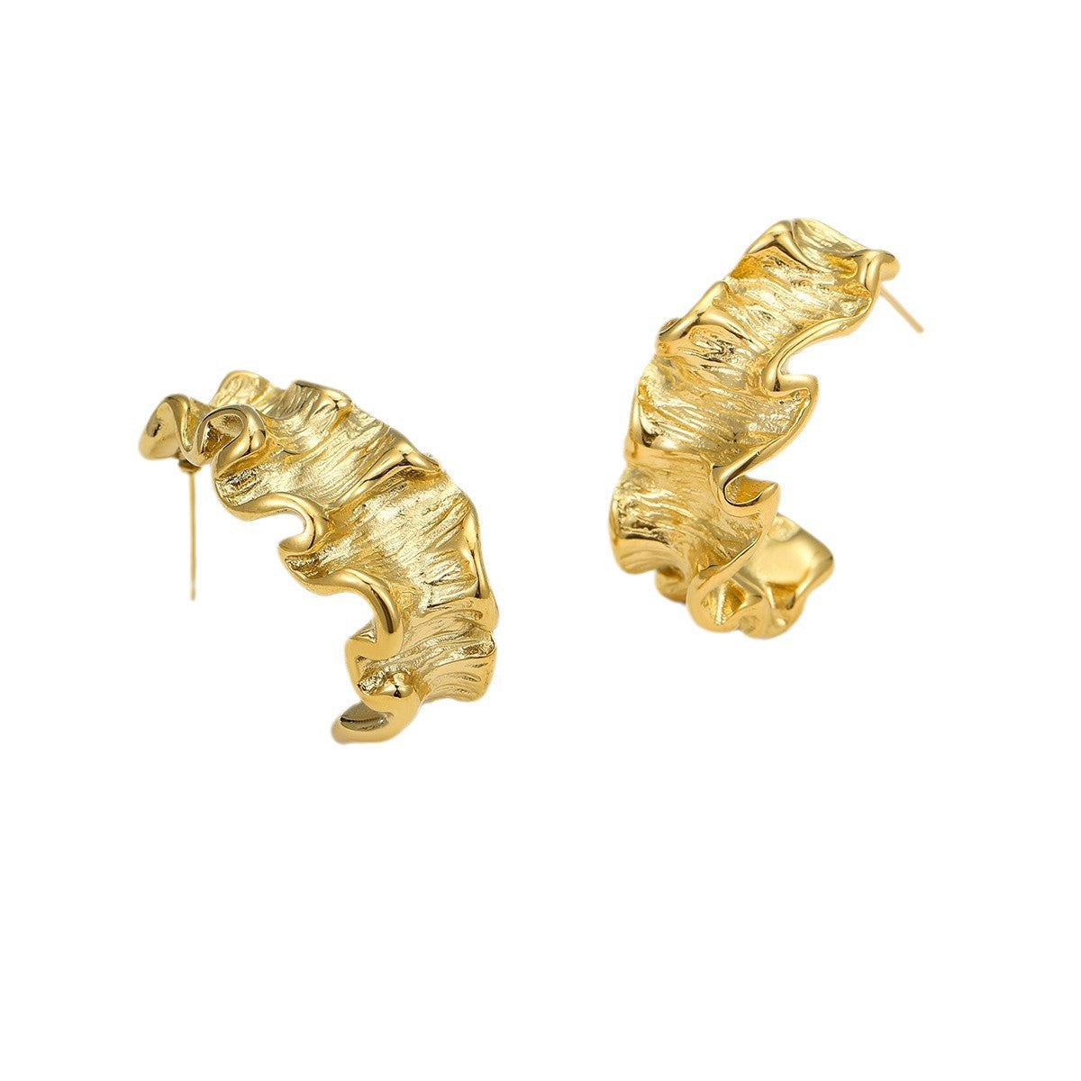 Orecchini a clip irregolari a forma di C in acciaio inossidabile testurizzato in stile vintage con placcatura in oro 18 carati da donna